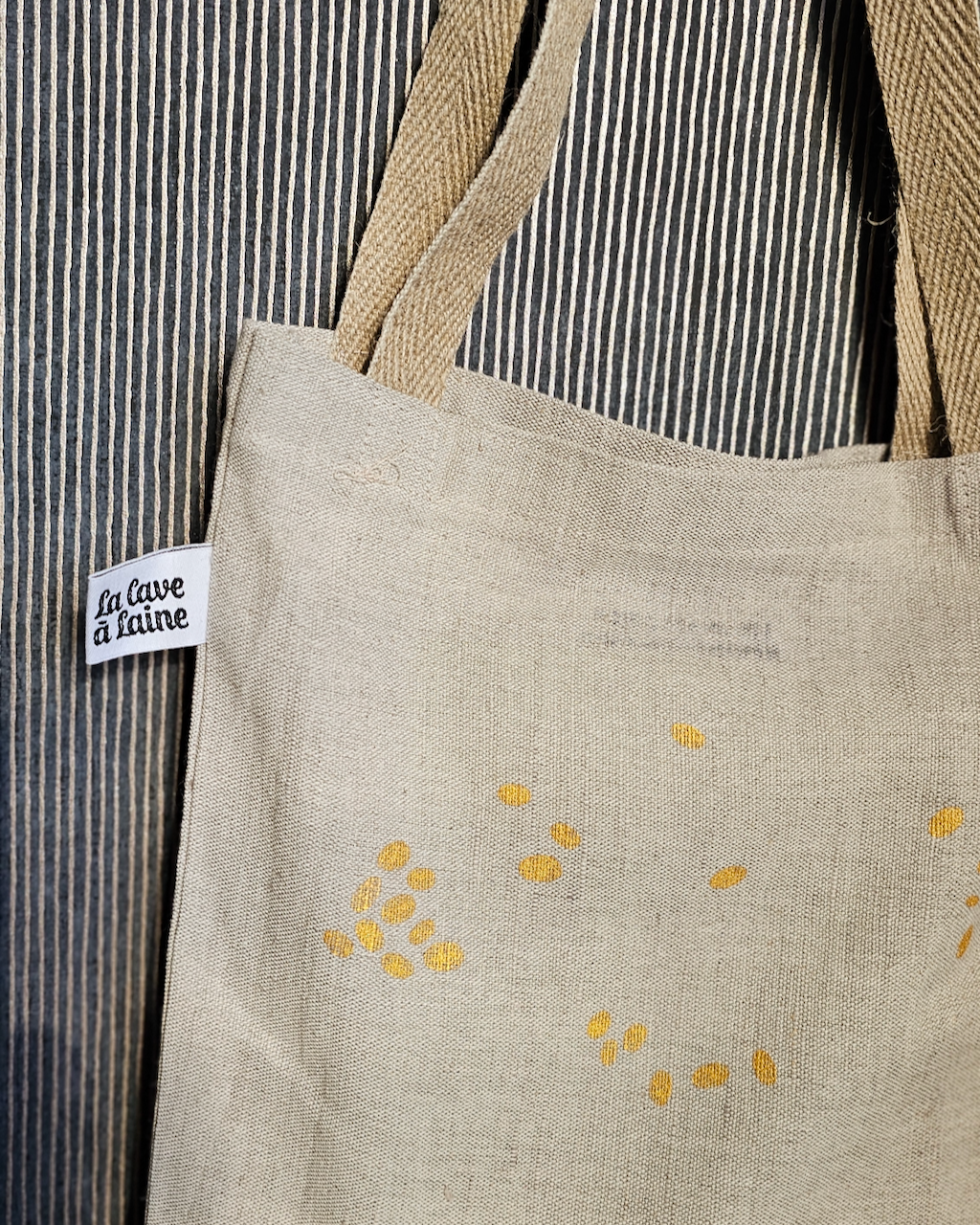 Tote Bag - Hand Printed - Gold Pomegrenate-La Cave à Laine