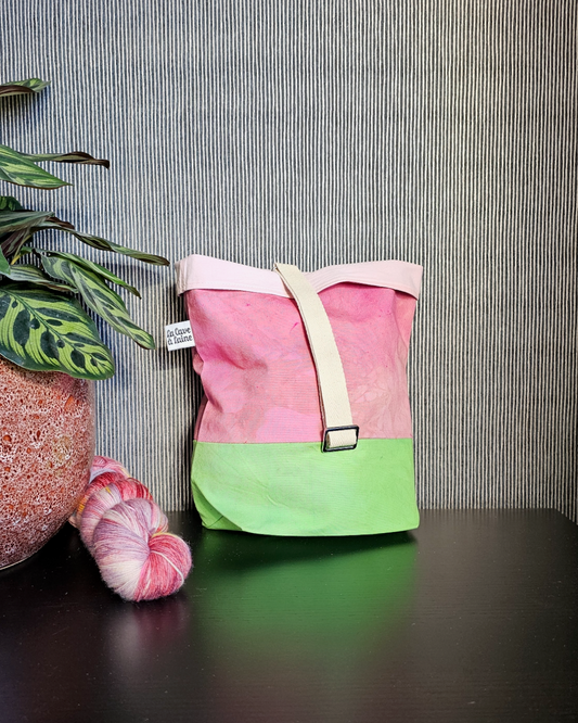 Cannolo Handbag Medium- Hand-dyed, Pink & Lime Green-La Cave à Laine