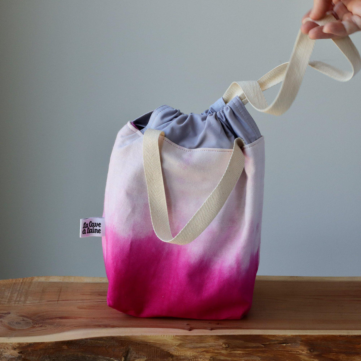 Aquarelle Project Bag, Ribbon - Hand-Dyed Organic Cotton, Fucsia Ombre - END OF COLLECTION-La Cave à Laine