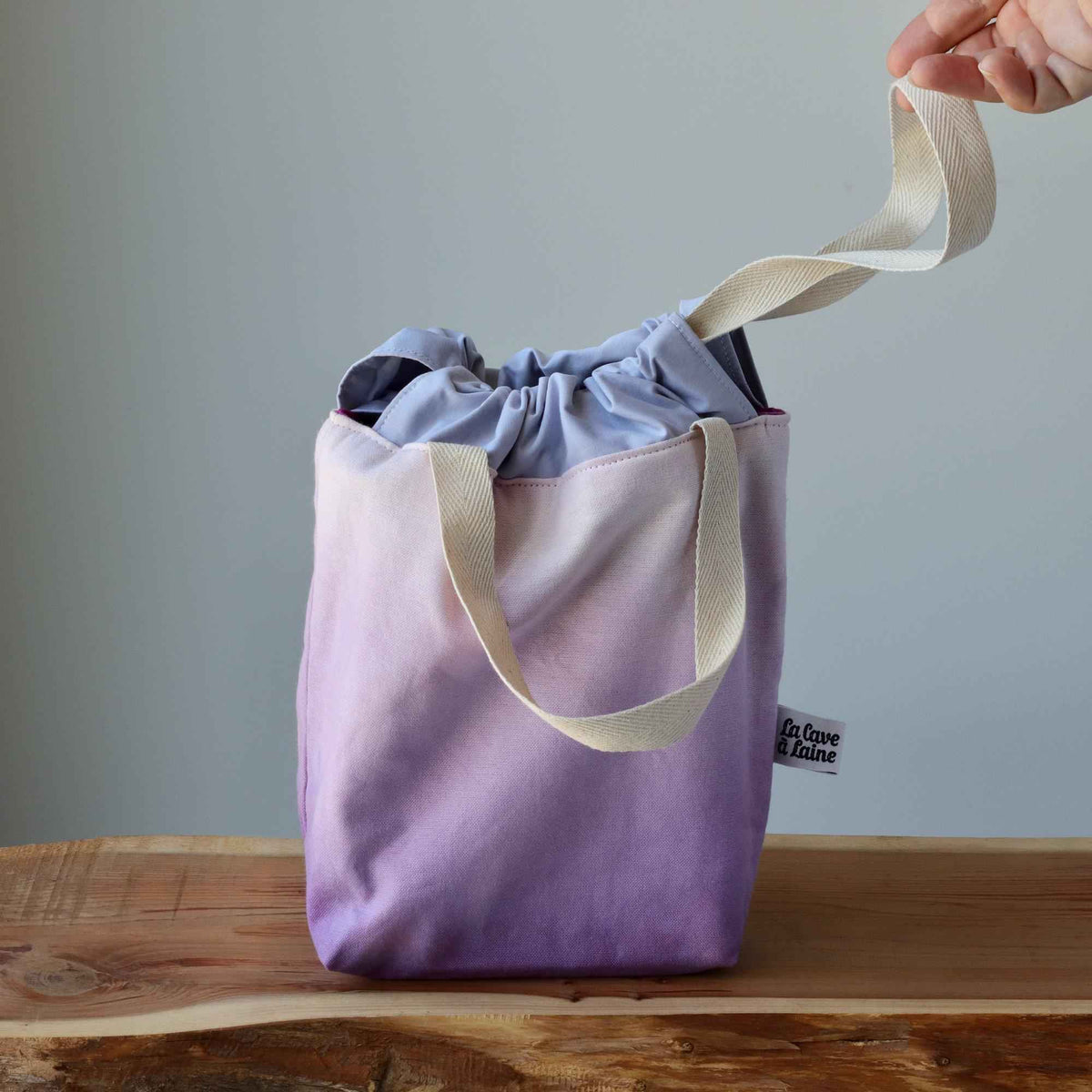 Aquarelle Project Bag, Ribbon - Hand-Dyed Organic Cotton, Lavanda-La Cave à Laine