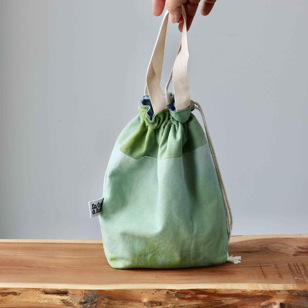 Aquarelle Project Bag - Hand-Dyed Organic Cotton, Bicolour: Verde-La Cave à Laine