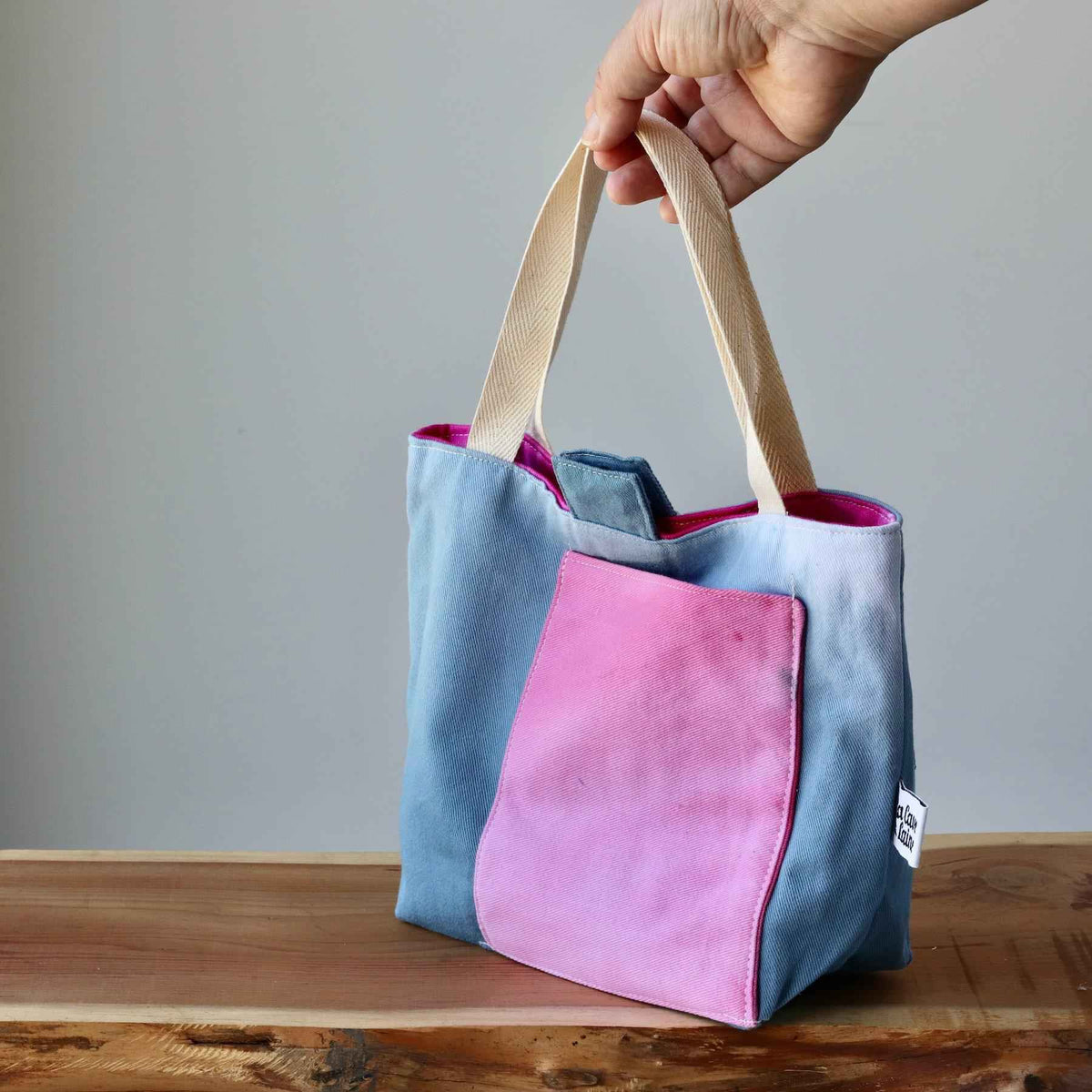 Aquarelle Small Project Bag - Hand-Dyed Organic Cotton, Blu & Rosa - END OF COLLECTION-La Cave à Laine