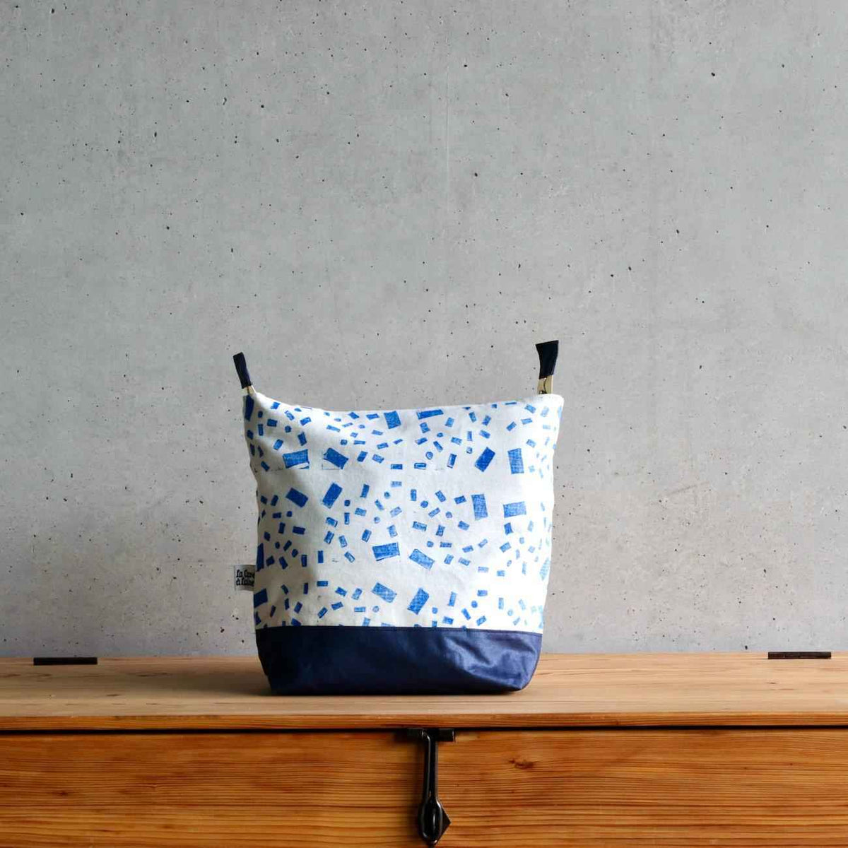 Linocut Project Bag - Long Handles XL - Blue-La Cave à Laine