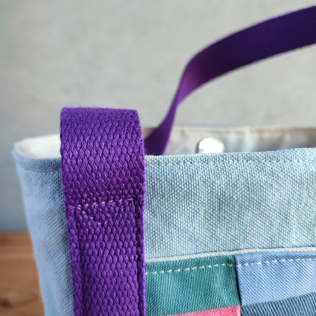 Handcrafted Canvas Bag - Hand-dyed and Patchwork Gioia - Double Pockets-La Cave à Laine