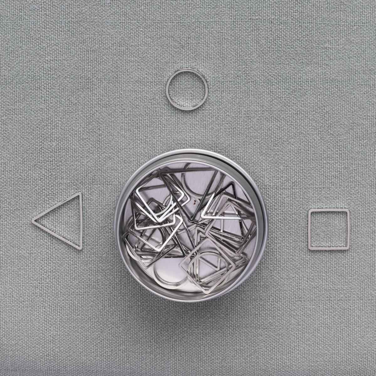 30 Stitch Markers - Geometry Mix Big Silver-La Cave à Laine