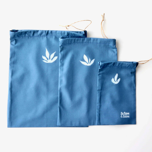 Hand-Printed Cotton Knits Cosy Project Bag – Blue-La Cave à Laine