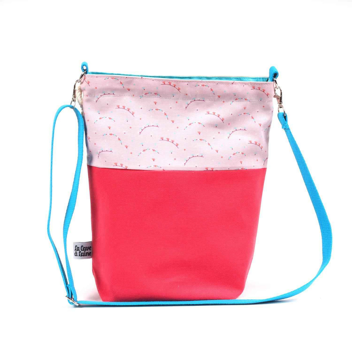 Bucket Project Bag - Crossbody Shoulder Strap, Pink Garland-La Cave à Laine