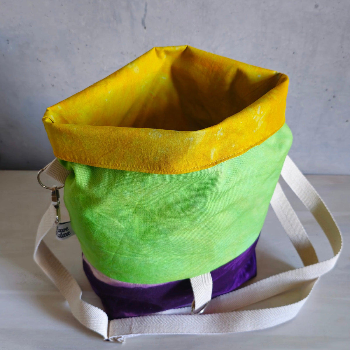 Cannolo Handbag Large- Hand-dyed Lime Green, Purple & Yellow-La Cave à Laine