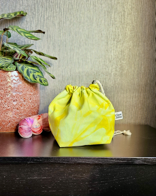 Medium Drawstring Project Bag - Hand dyed, Yellow-La Cave à Laine