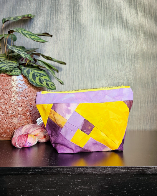 Patchwork Pouch Dama - Yellow and Violet-La Cave à Laine