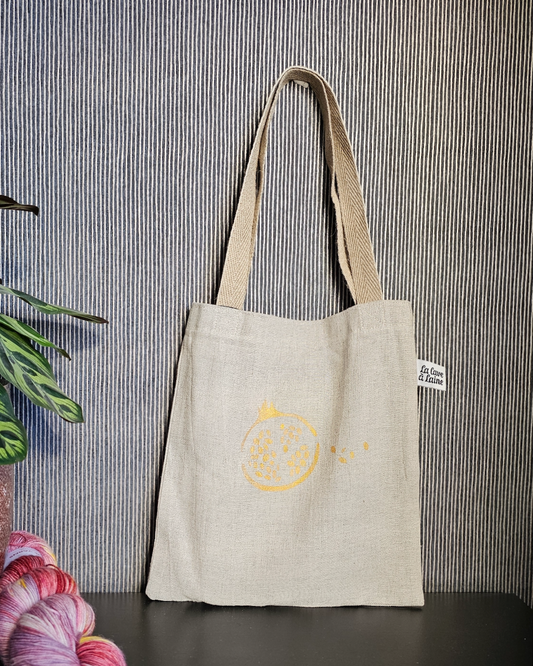 Tote Bag - Hand Printed - Gold Pomegrenate-La Cave à Laine