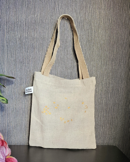 Tote Bag - Hand Printed - Gold Pomegrenate-La Cave à Laine