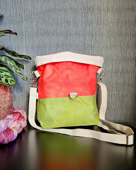 Cannolo Handbag Large- Hand-dyed Red & Acid Green-La Cave à Laine