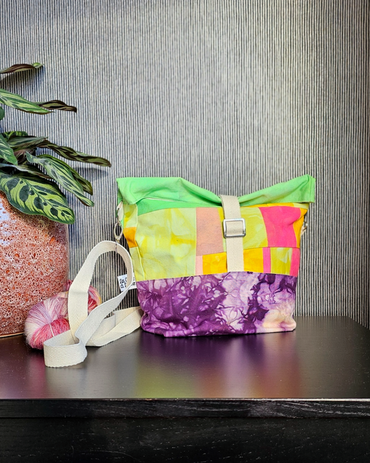 Cannolo Handbag Large - Hand-dyed, Green and Patchwork-La Cave à Laine