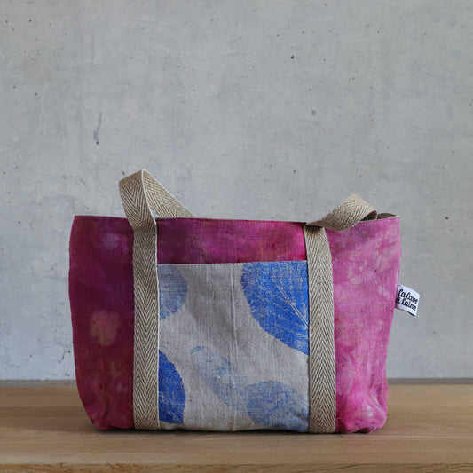 Carryall Bag - Pink! with Blue Leaves-La Cave à Laine