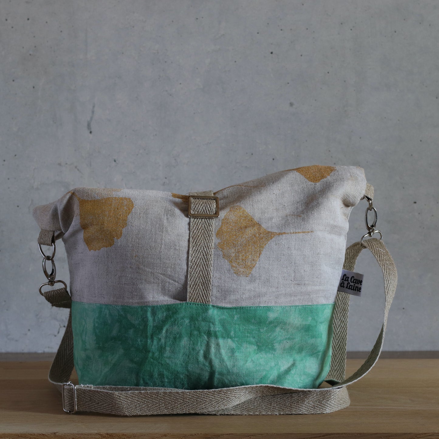 Cannolo Project Bag - Hand-printed and dyed, Golden Ginko, Large-La Cave à Laine
