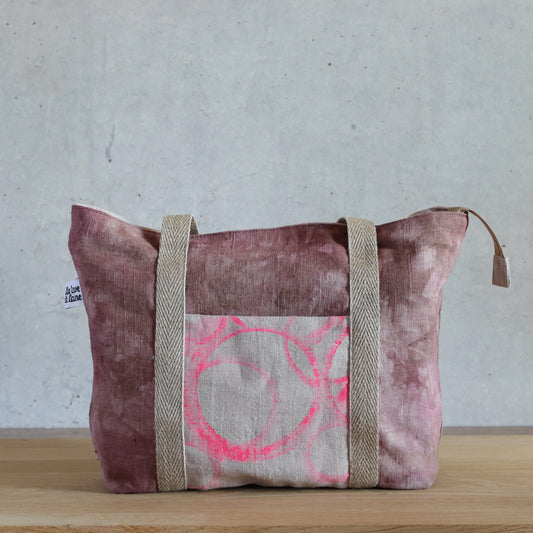 Carryall Bag - Brown! & Pink Circles-La Cave à Laine