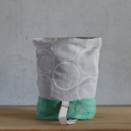 Cannolo Project Bag - Hand-printed and dyed, Circles & Green, Medium-La Cave à Laine