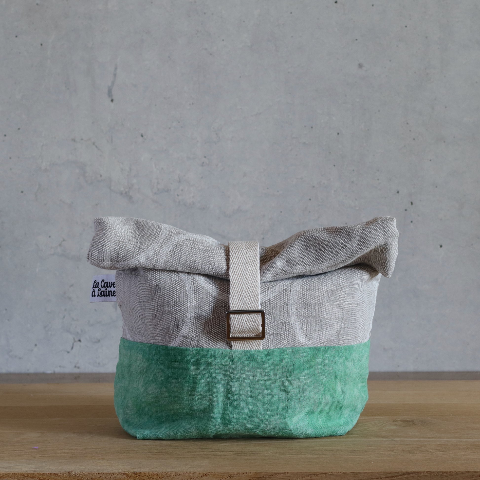 Cannolo Project Bag - Hand-printed and dyed, Circles & Green, Medium-La Cave à Laine