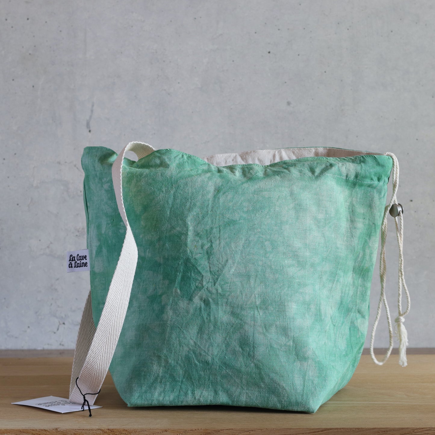Large Drawstring Project Bag - Hand dyed, Green-La Cave à Laine