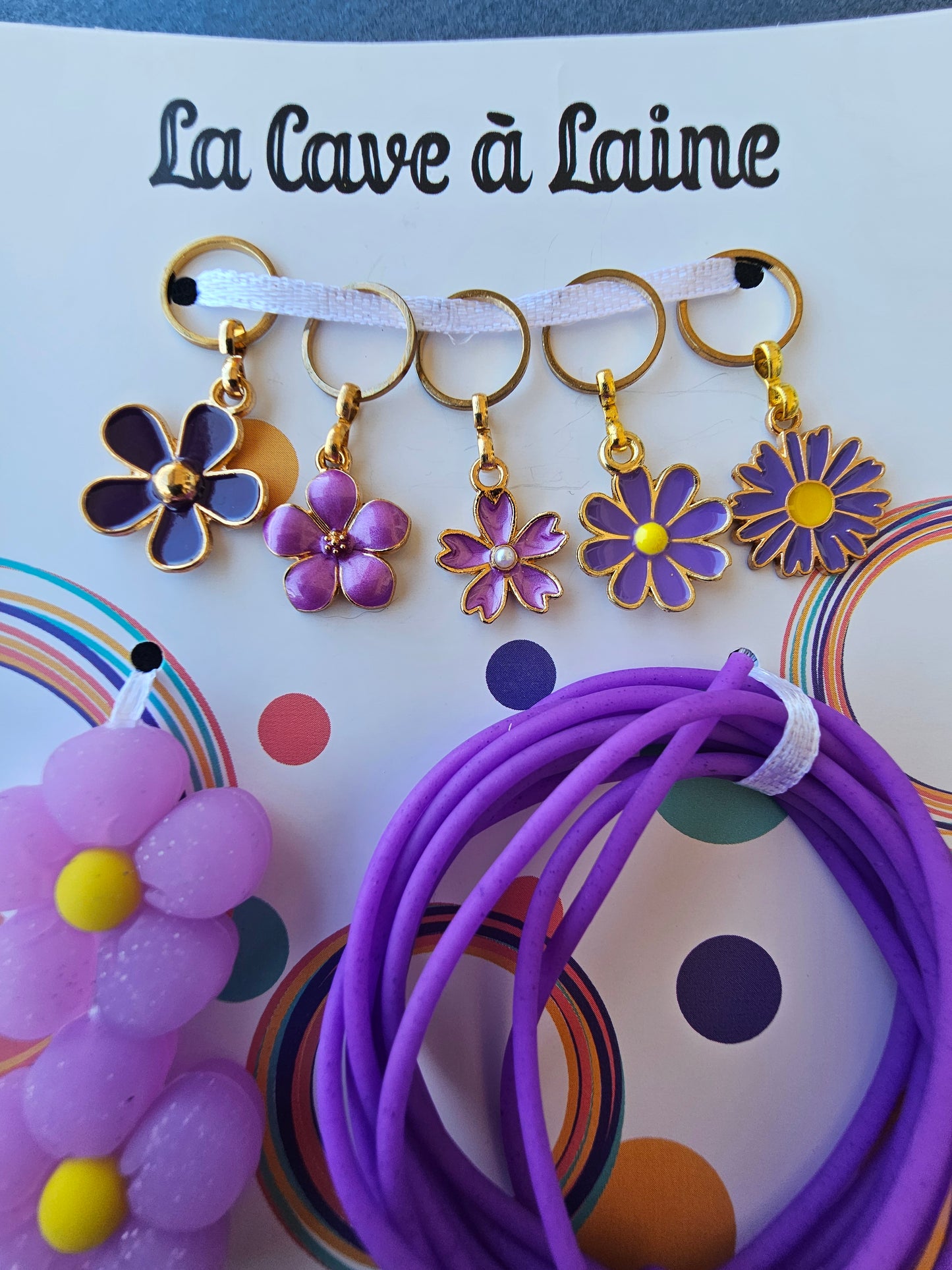 Extra Notions Card - Stitch Markers, Stoppers, and Holders - Purple