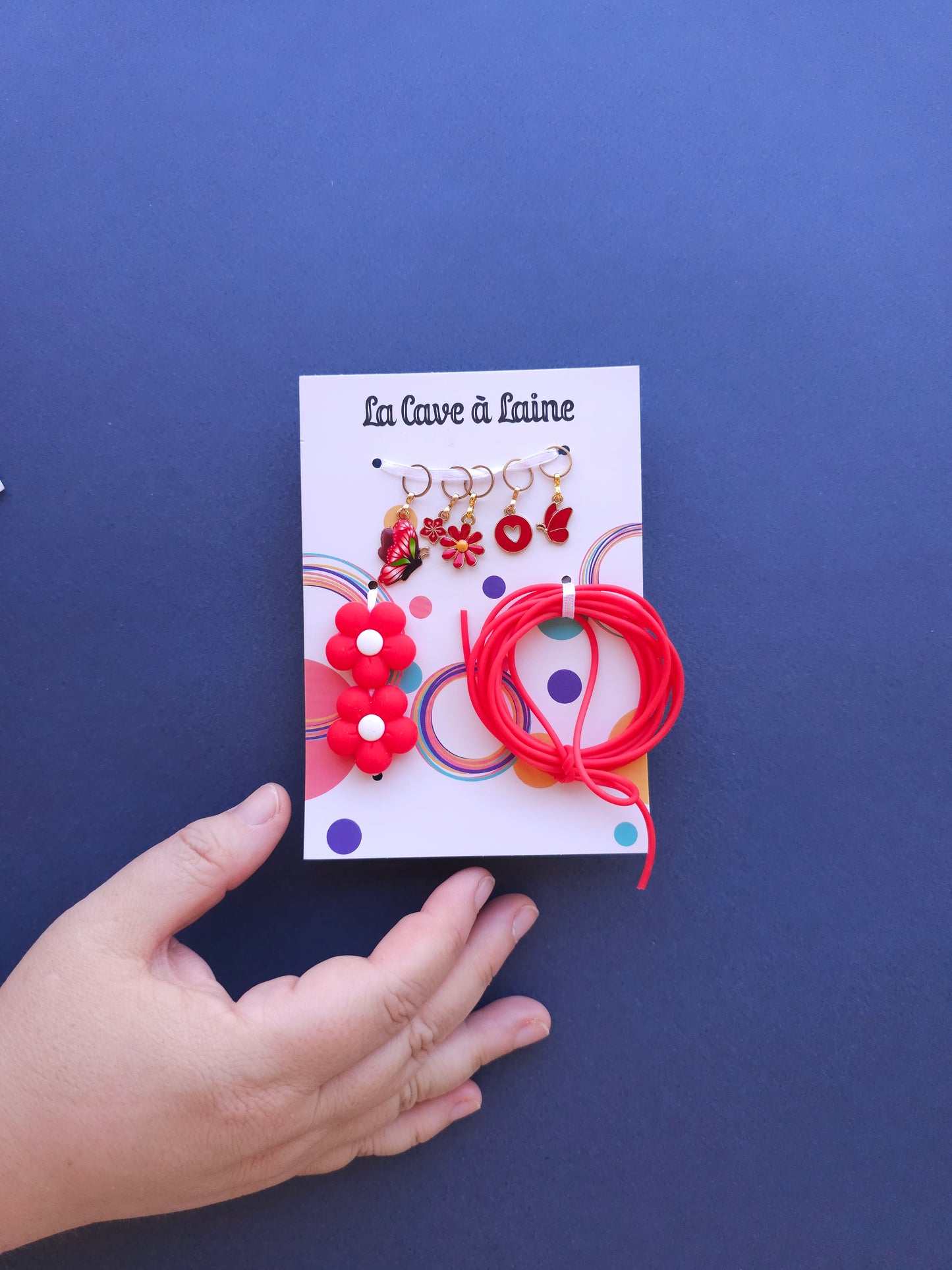 Extra Notions Card - Stitch Markers, Stoppers, and Holders - Red
