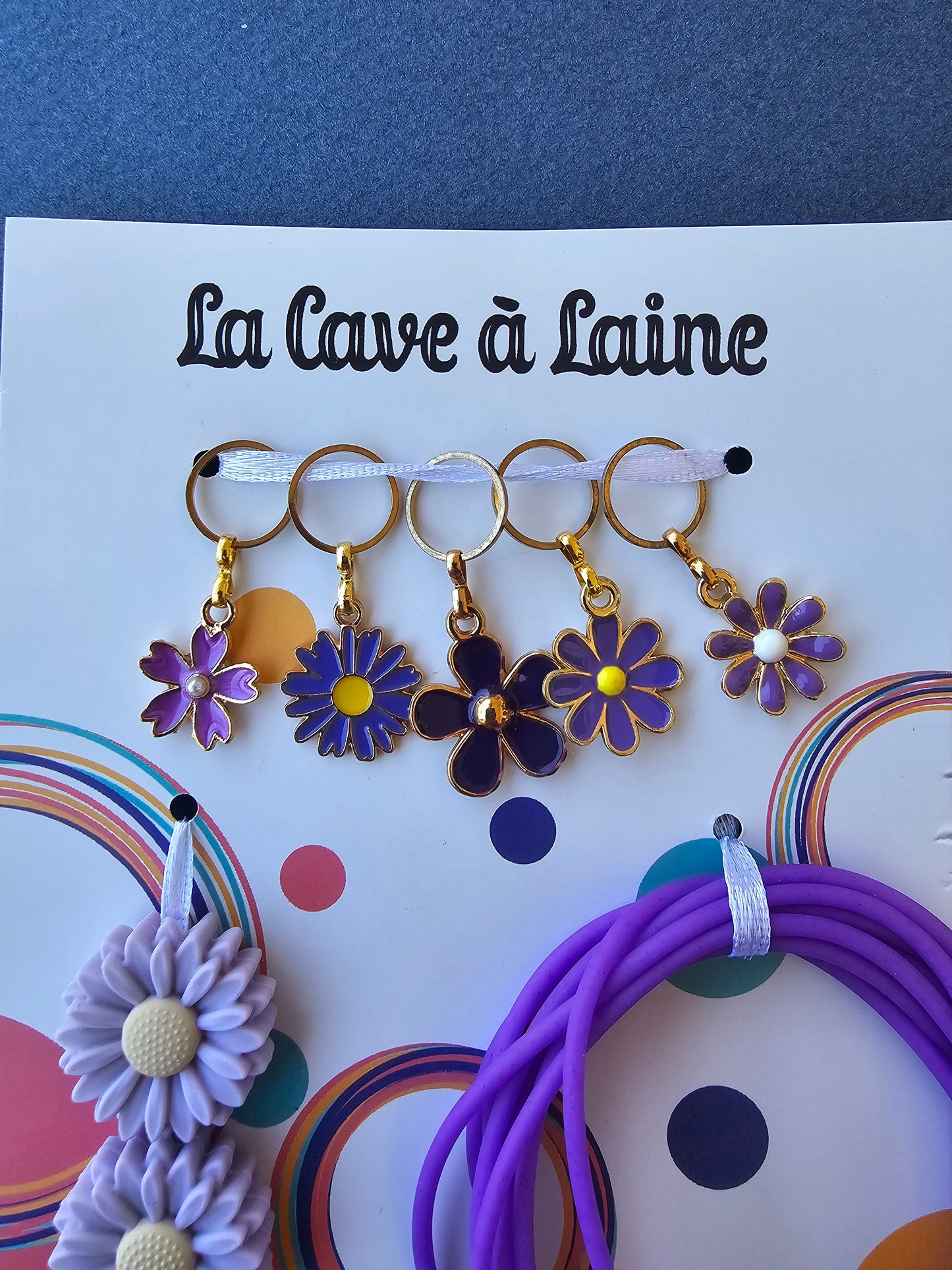 Extra Notions Card - Stitch Markers, Stoppers, and Holders - Purple