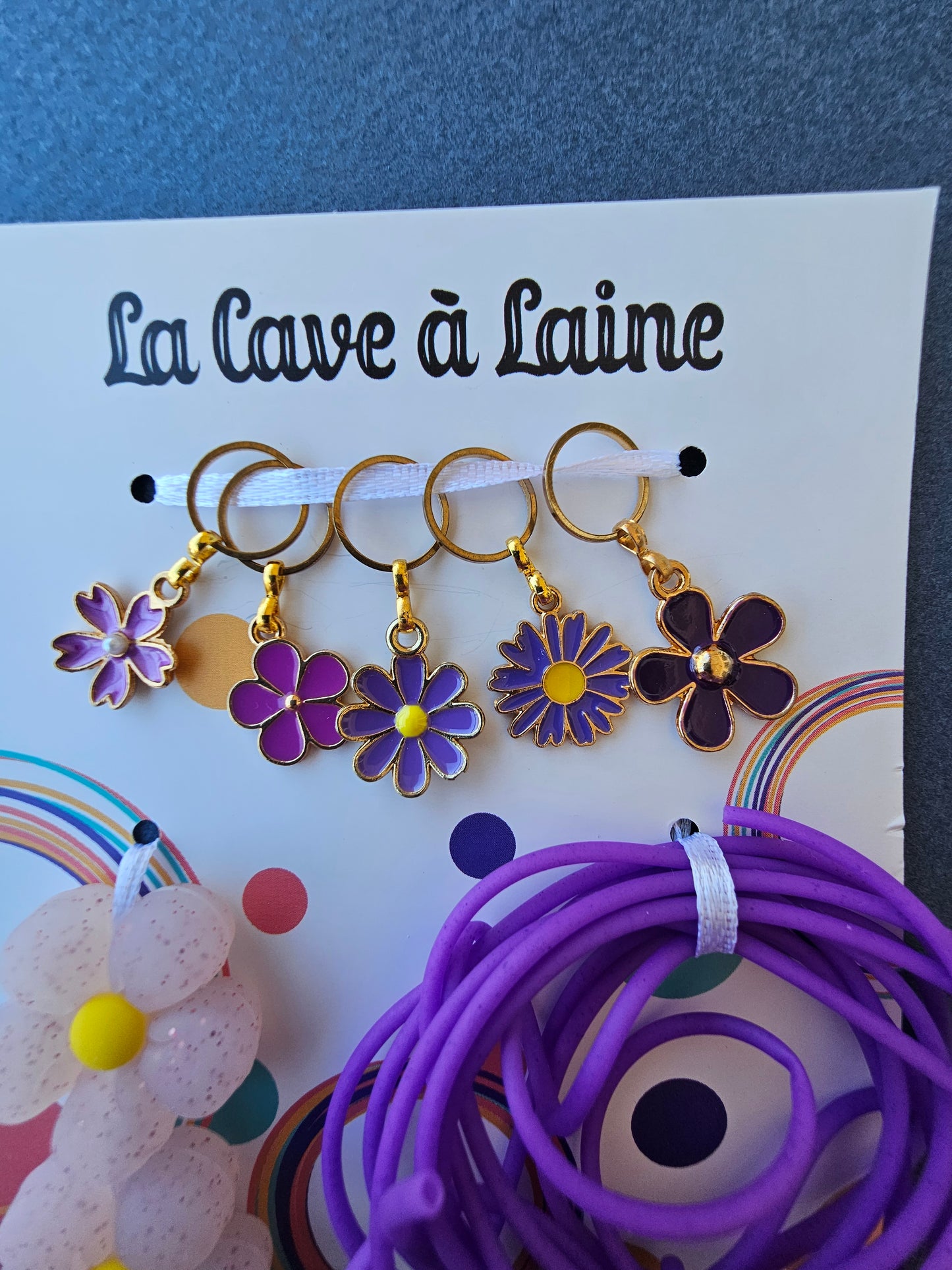 Extra Notions Card - Stitch Markers, Stoppers, and Holders - Purple