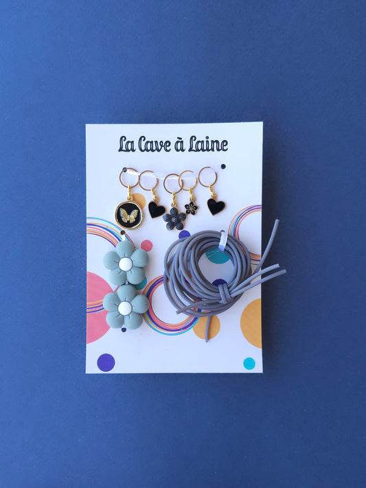 Extra Notions Card - Stitch Markers, Stoppers, and Holders - Grey