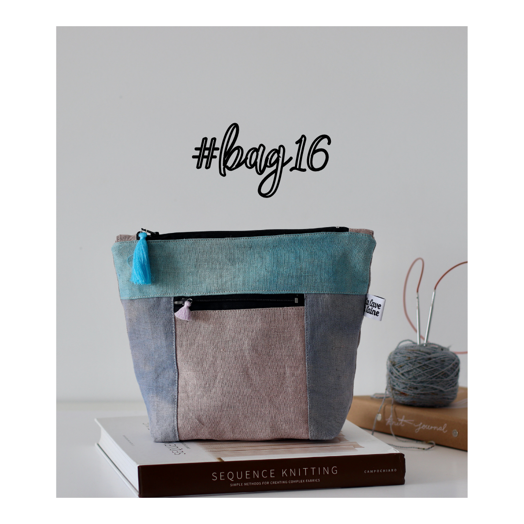#Bag16: Hand-dyed Handcrafted Bag with Double Zipper - Light Pink, Blue & Grey-La Cave à Laine