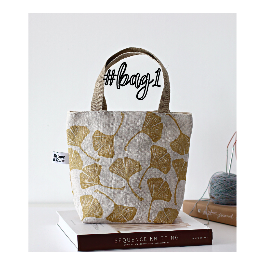 #Bag1: Gold Ginkgo Leaves on Natural Linen - Handcrafted Bag-La Cave à Laine