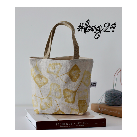 #Bag24: Gold Ginkgo Leaves on Natural Linen - Handcrafted Bag-La Cave à Laine