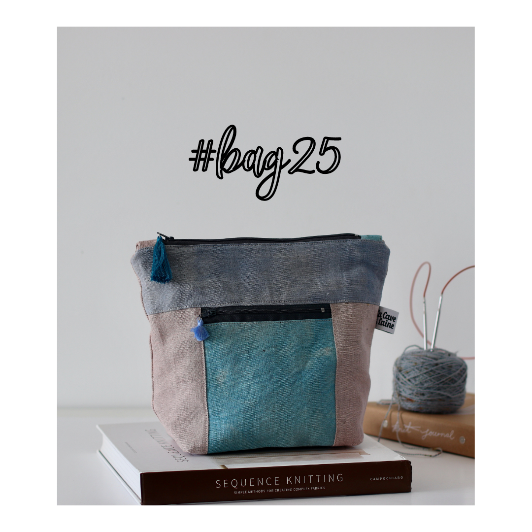 #Bag25: Hand-dyed Handcrafted Bag with Double Zipper - Light Pink, Blue & Grey-La Cave à Laine