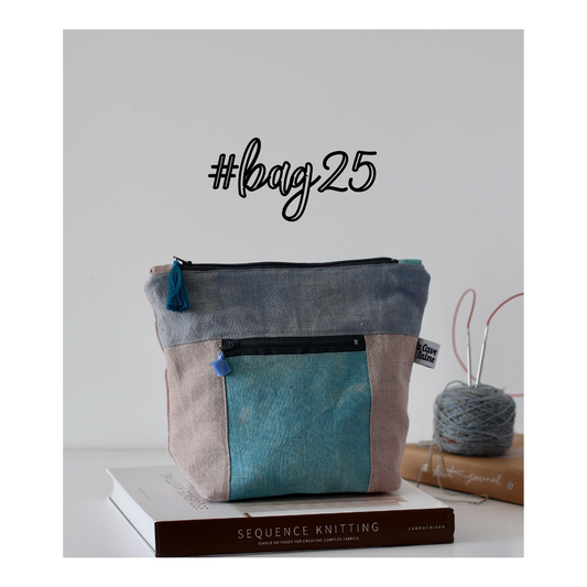 #Bag25: Hand-dyed Handcrafted Bag with Double Zipper - Light Pink, Blue & Grey-La Cave à Laine