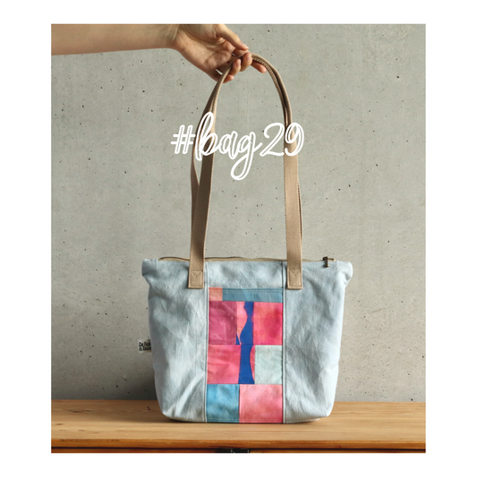 #Bag29 Patchwork Handcrafted Bag with Zipper - Beige Handles-La Cave à Laine