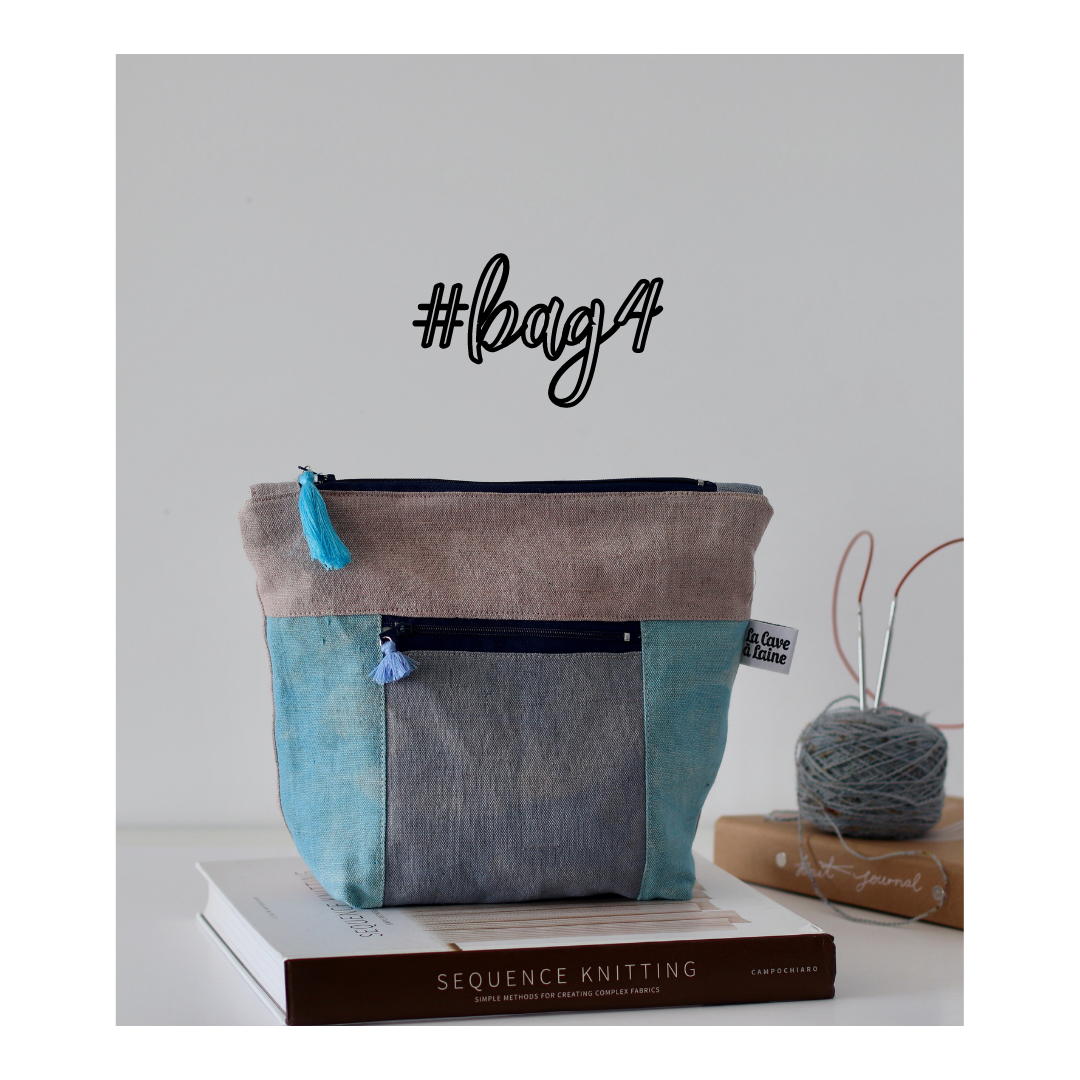 #Bag4: Hand-dyed Handcrafted Bag with Double Zipper - Light Pink, Blue & Grey-La Cave à Laine