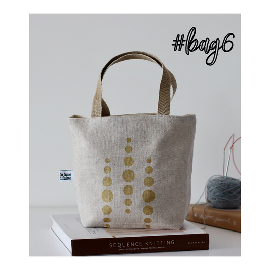 #Bag6: Gold Circles on Natural Linen - Handcrafted Bag-La Cave à Laine
