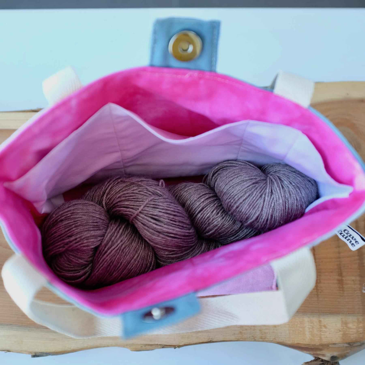 Aquarelle Small Project Bag - Hand-Dyed Organic Cotton, Blu & Rosa - END OF COLLECTION-La Cave à Laine