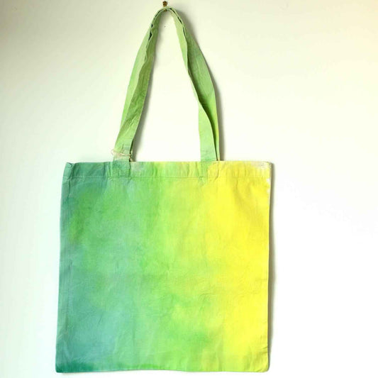 Hand-Dyed Organic Cotton Tote Bag - Surprise Yellow to Green ombre-La Cave à Laine