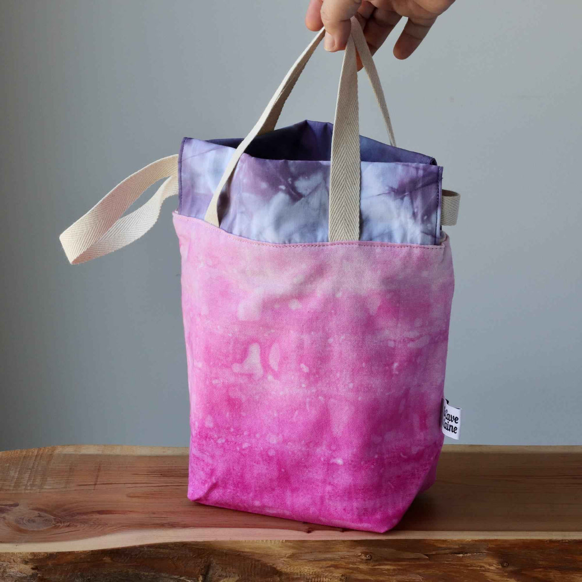 Aquarelle Project Bag, Ribbon - Hand-Dyed Organic Cotton, Fucsia Bobbles - END OF COLLECTION-La Cave à Laine