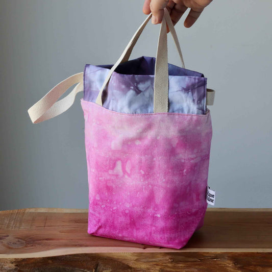 Aquarelle Project Bag, Ribbon - Hand-Dyed Organic Cotton, Fucsia Bobbles - END OF COLLECTION-La Cave à Laine