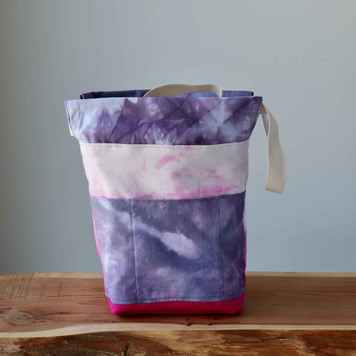 Aquarelle Project Bag, Ribbon - Hand-Dyed Organic Cotton, Fucsia Bobbles - END OF COLLECTION-La Cave à Laine