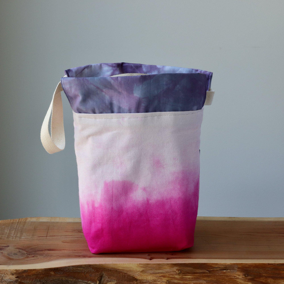 Aquarelle Project Bag, Ribbon - Hand-Dyed Organic Cotton, Fucsia Ombre - END OF COLLECTION-La Cave à Laine