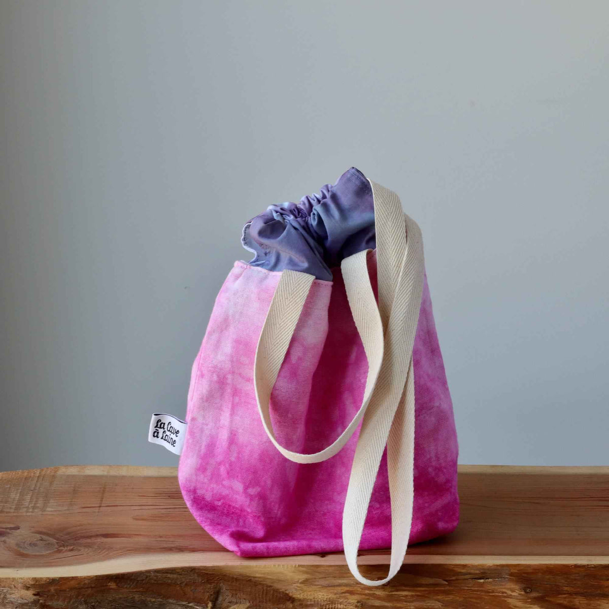 Aquarelle Project Bag, Ribbon - Hand-Dyed Organic Cotton, Fucsia Bobbles - END OF COLLECTION-La Cave à Laine