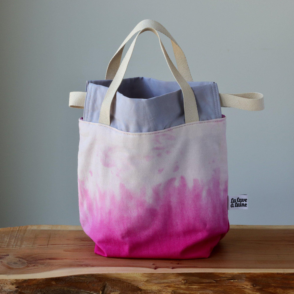 Aquarelle Project Bag, Ribbon - Hand-Dyed Organic Cotton, Fucsia Ombre - END OF COLLECTION-La Cave à Laine