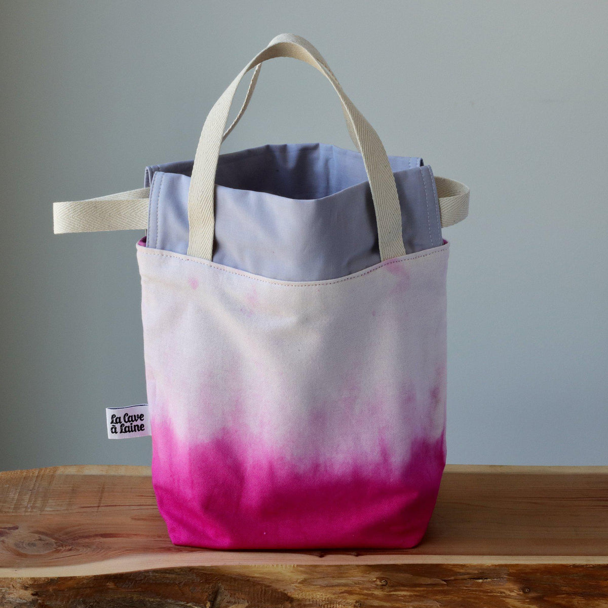 Aquarelle Project Bag, Ribbon - Hand-Dyed Organic Cotton, Fucsia Ombre - END OF COLLECTION-La Cave à Laine
