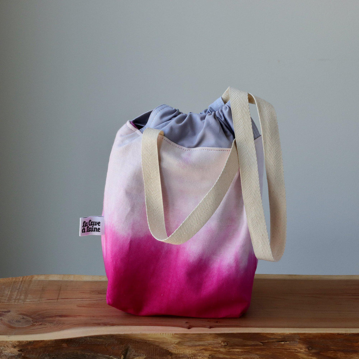 Aquarelle Project Bag, Ribbon - Hand-Dyed Organic Cotton, Fucsia Ombre - END OF COLLECTION-La Cave à Laine