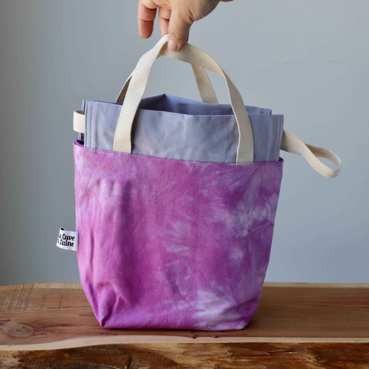 Aquarelle Project Bag, Ribbon - Hand-Dyed Organic Cotton, Rosa Magenta - END OF COLLECTION-La Cave à Laine