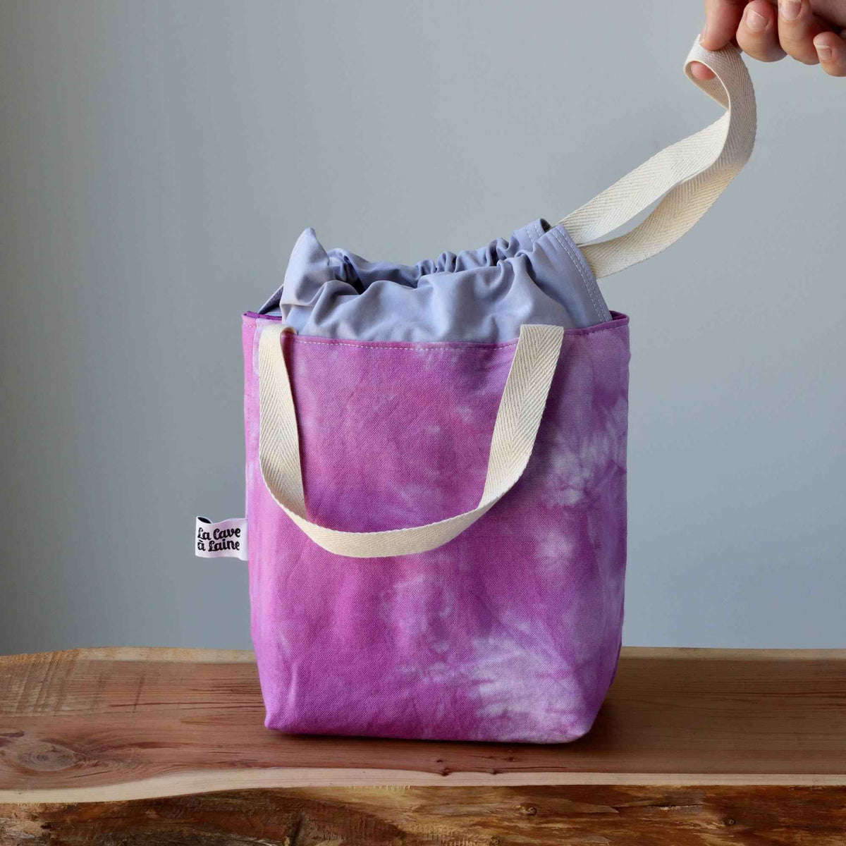 Aquarelle Project Bag, Ribbon - Hand-Dyed Organic Cotton, Rosa Magenta - END OF COLLECTION-La Cave à Laine