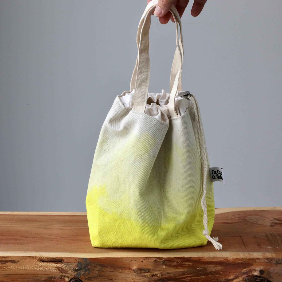 Aquarelle Project Bag - Hand-Dyed Organic Cotton, Giallo Limone-La Cave à Laine